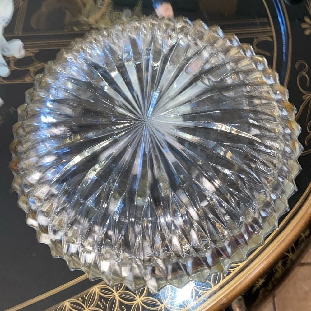 BX46 VINTAGE CRYSTAL Cut Candy Dish BOWL SILVER RIM England stamp